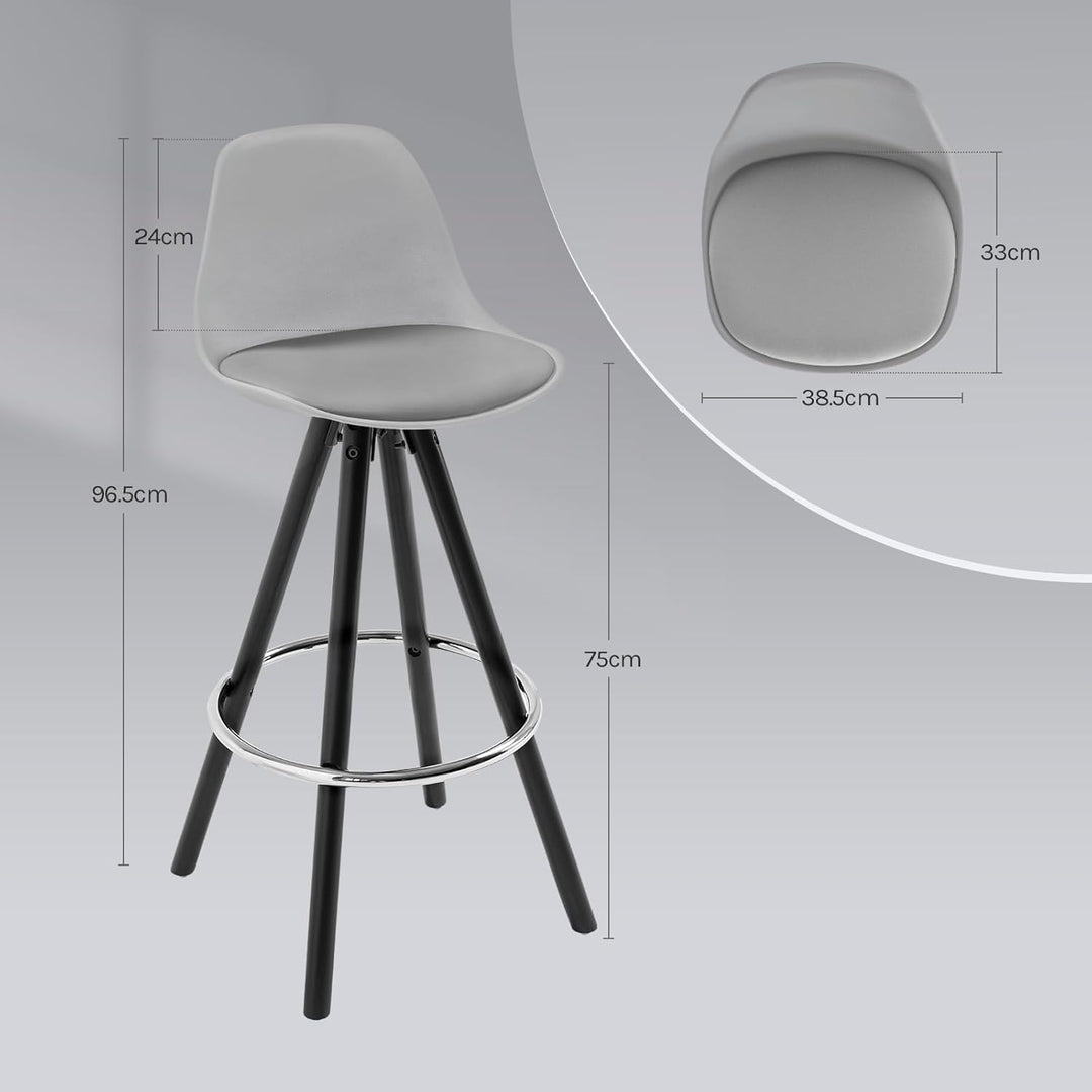 WOLTU® BH122gr-2 2 x Barhocker 2er Set Barstuhl aus Kunstleder Holzgestell mit Lehne + Fussstütze De