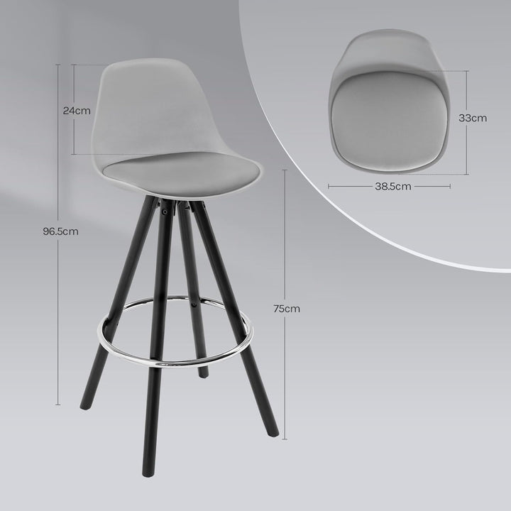 WOLTU® BH122gr-2 2 x Barhocker 2er Set Barstuhl aus Kunstleder Holzgestell mit Lehne + Fussstütze De