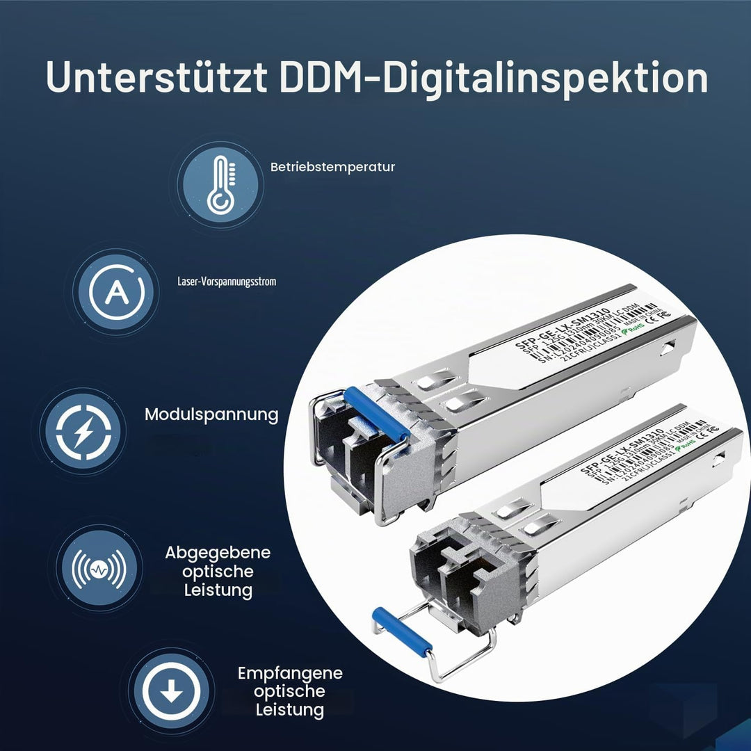 4er-Pack 1.25G SFP LC Modul 1000Base-LX Singlemode Transceiver (SMF, 1310nm, 20km, DDM) – Kompatibel