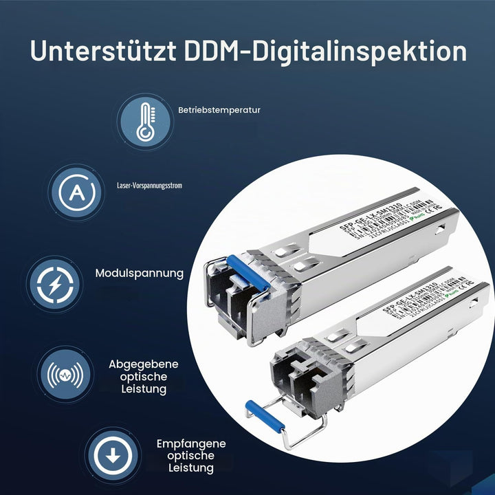 4er-Pack 1.25G SFP LC Modul 1000Base-LX Singlemode Transceiver (SMF, 1310nm, 20km, DDM) – Kompatibel