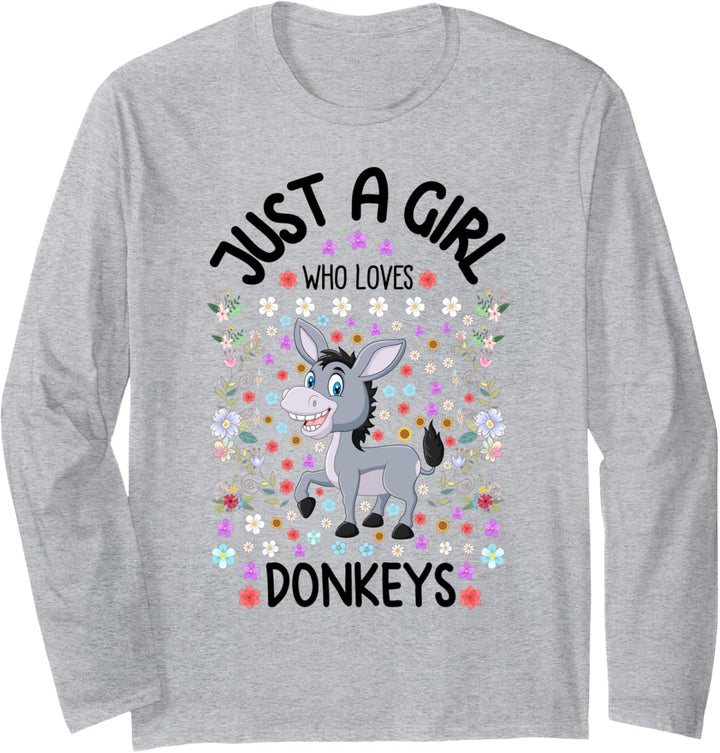 Just a Girl Who Loves Donkeys Cute Floral Donkey Lover Gift Langarmshirt