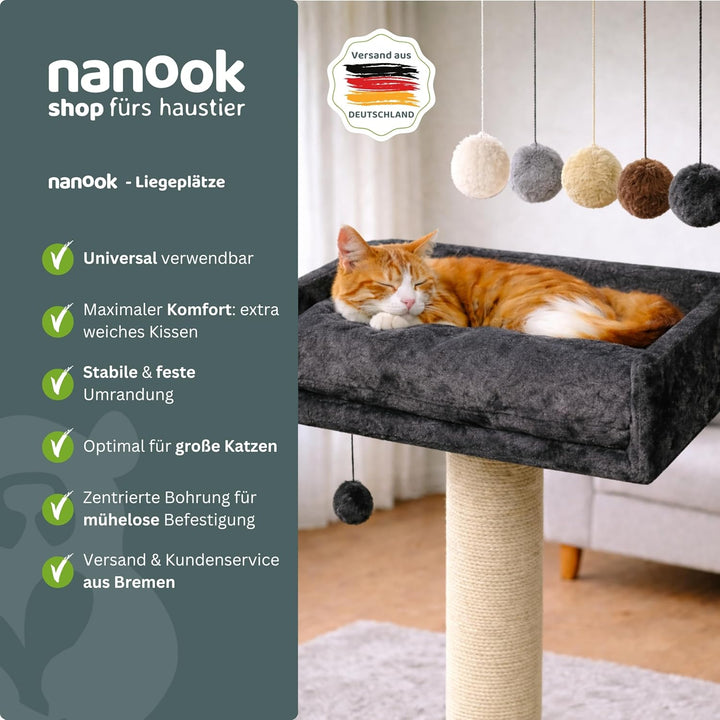 nanook Liegeplatz Top für Katzen-Kratzbaum mit Kissen gross XXL 60x40 cm - braun, braun