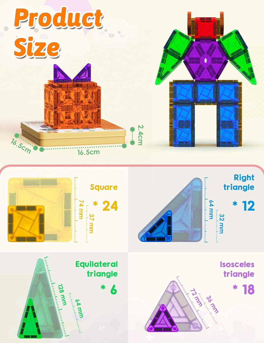 Magnetische Fliesen 60 Stück, Mini Magnetbausteine ReiseSet, Magnetbausteine für Kinder Kreatives Sp