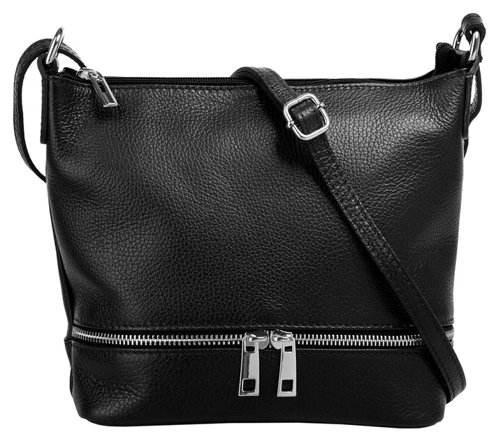 Umhängetasche Echt Leder Damen | Made in Italy, verstellbarer Schultergurt, Handtasche mit Reissvers