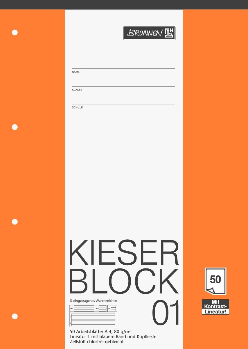 10er Pack Kieserblock 01 "BRUNNEN" 50 Blatt / Lineatur 1 - DinA4 / 80 g