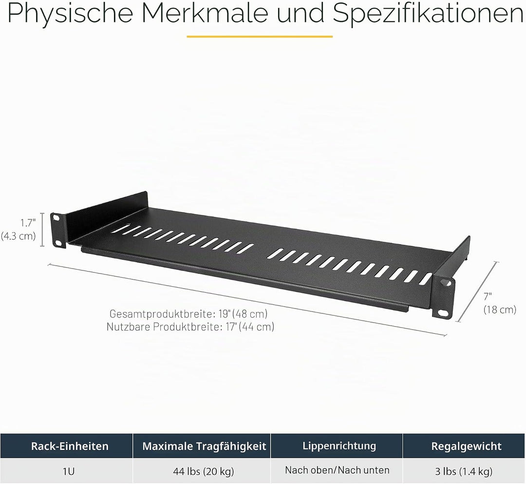 StarTech.com 1HE Fachboden - 1U perforiertes Universal-Rack-Montage-Regal für 19 Zoll Netzwerkschrän
