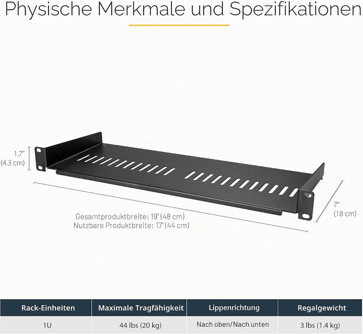 StarTech.com 1HE Fachboden - 1U perforiertes Universal-Rack-Montage-Regal für 19 Zoll Netzwerkschrän