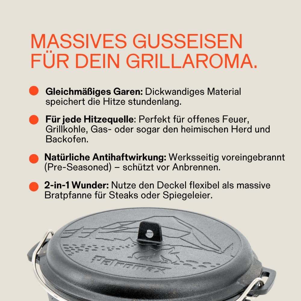Petromax Dutch Oven Essential Line Set 3,5L - Gusseisen Feuertopf mit Zubehör 3,5 Liter Set, 3,5 Lit