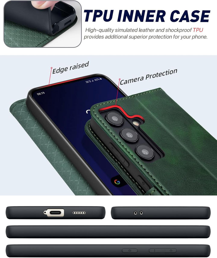 OCASE Handyhülle Kompatibel für Samsung Galaxy S24 5G Hülle Premium Leder Flip Klappbare Klapphülle