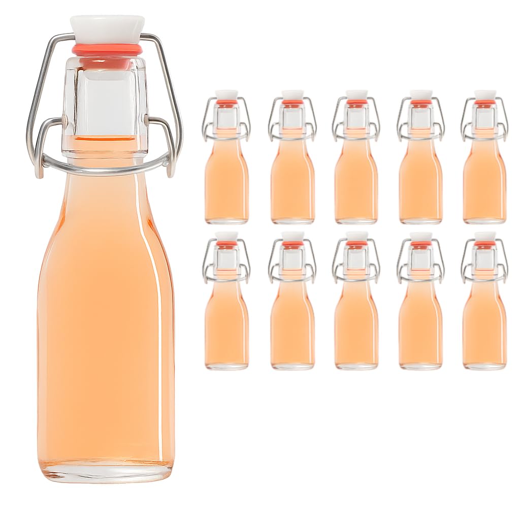 hocz 10er Set Bügelflaschen Bügelflasche Glasflaschen 100ml mit Bügelverschluss zum Selbstbefüllen G
