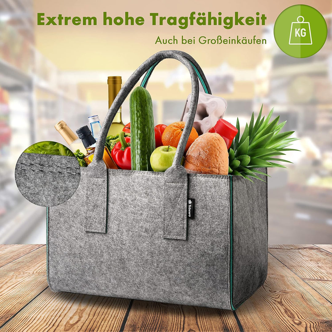 Shopper Filztasche Premium, grosse Einkaufs-Tasche mit Henkel, Einkaufskorb, faltbare Kaminholztasch