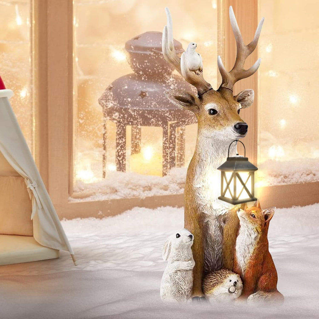 FUFRE Weihnachtsdeko Hirsch Mit LED Laterne, Herbstdeko Draussen -weihnachtsdeko Aussen, Gartendeko