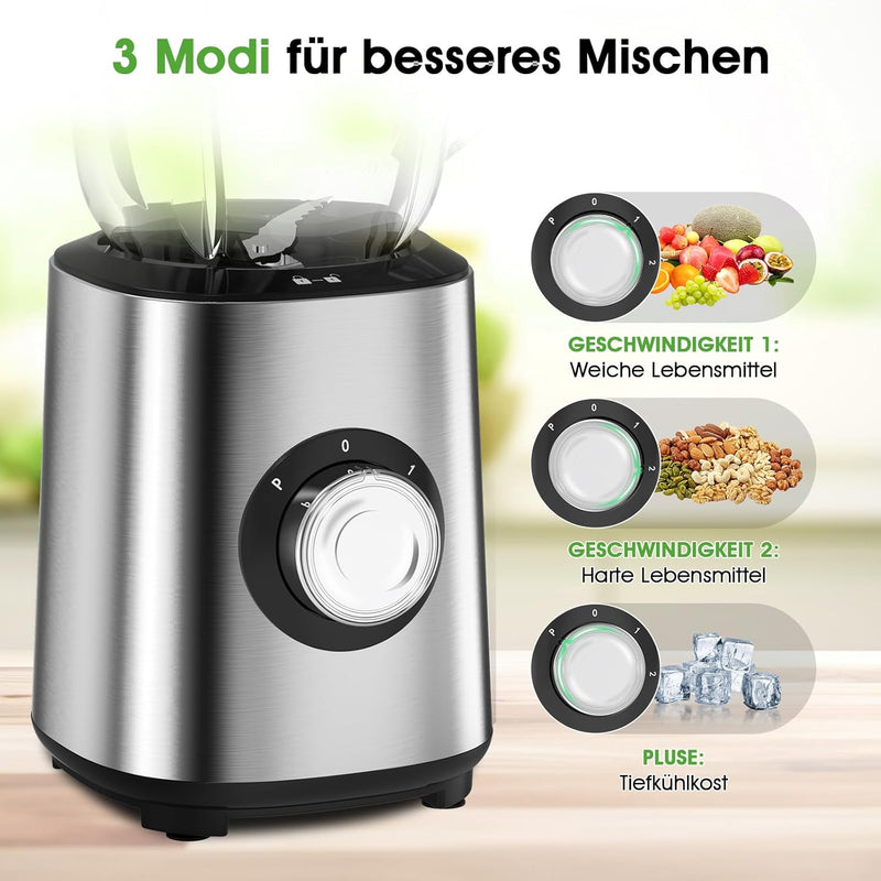 Standmixer, Smoothie Maker, 700W Blender, Mixer Smoothie Maker Combo 1,5L Glasbehälter mit 570ml Rei