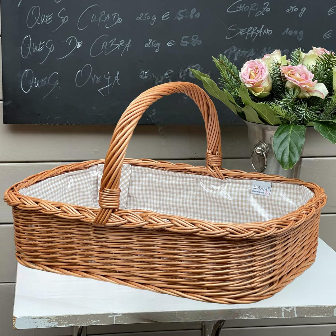 Tablett aus Weide mit Futter Olivegrau fein kariert