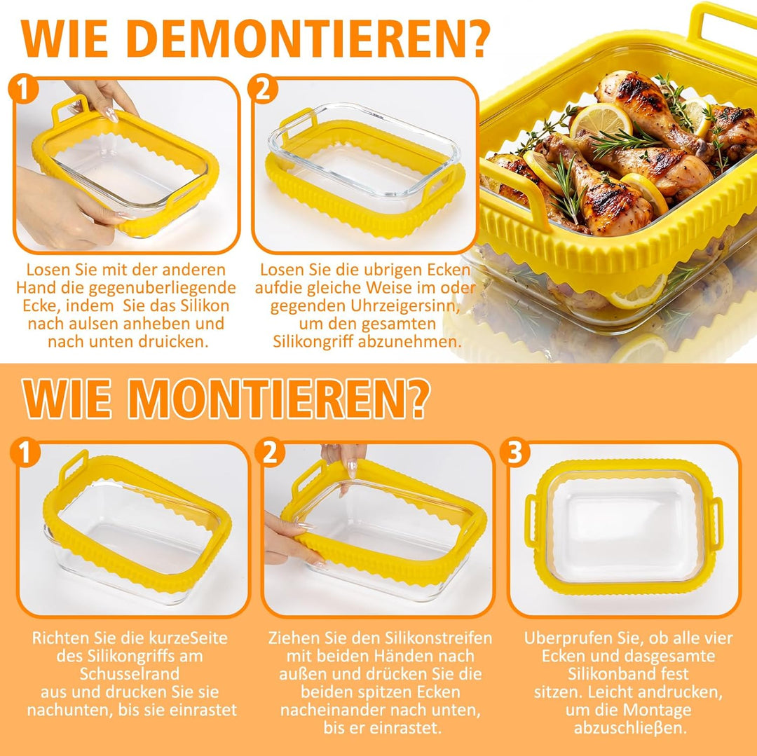 Glas Auflaufform Airfryer mit Silikongriffen für Ninja Heissluftfritteuse Zubehör AF400EU/DZ400EU/AF