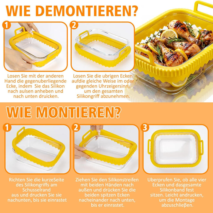 Glas Auflaufform Airfryer mit Silikongriffen für Ninja Heissluftfritteuse Zubehör AF400EU/DZ400EU/AF