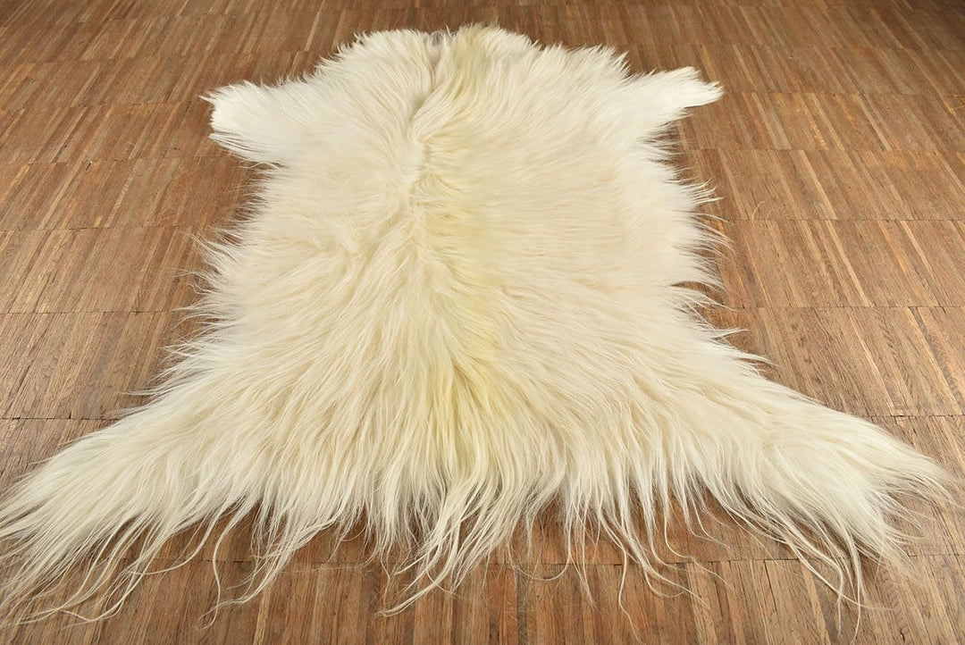 ZIEGENFELL Creme Weiss Champagner LANGHAAR CA. 70 x 50 cm DEKO Fell VON KUHFELLE ONLINE