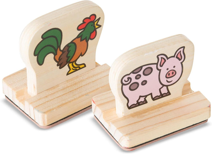 Melissa & Doug Stempelset aus Holz mit Bauernhoftieren, für Kinder ab 3 Jahren, 8 Holzstempel, 2 Ste
