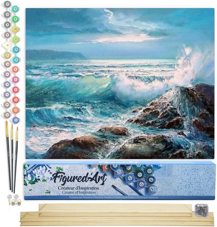 Figured'Art Malen Nach Zahlen Erwachsene Mit Rahmen Wellen - Paint by Numbers Basteln DIY Bastelset