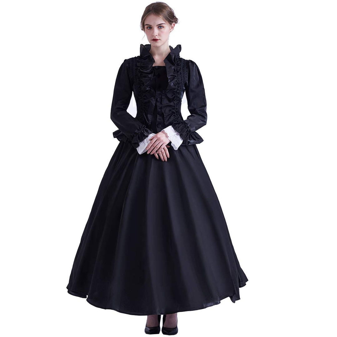 GRACEART Damen Gothic Viktorianisches Kleid Renaissance Maxi Kostüm (XXL, Schwarz) XXL Schwarz, XXL