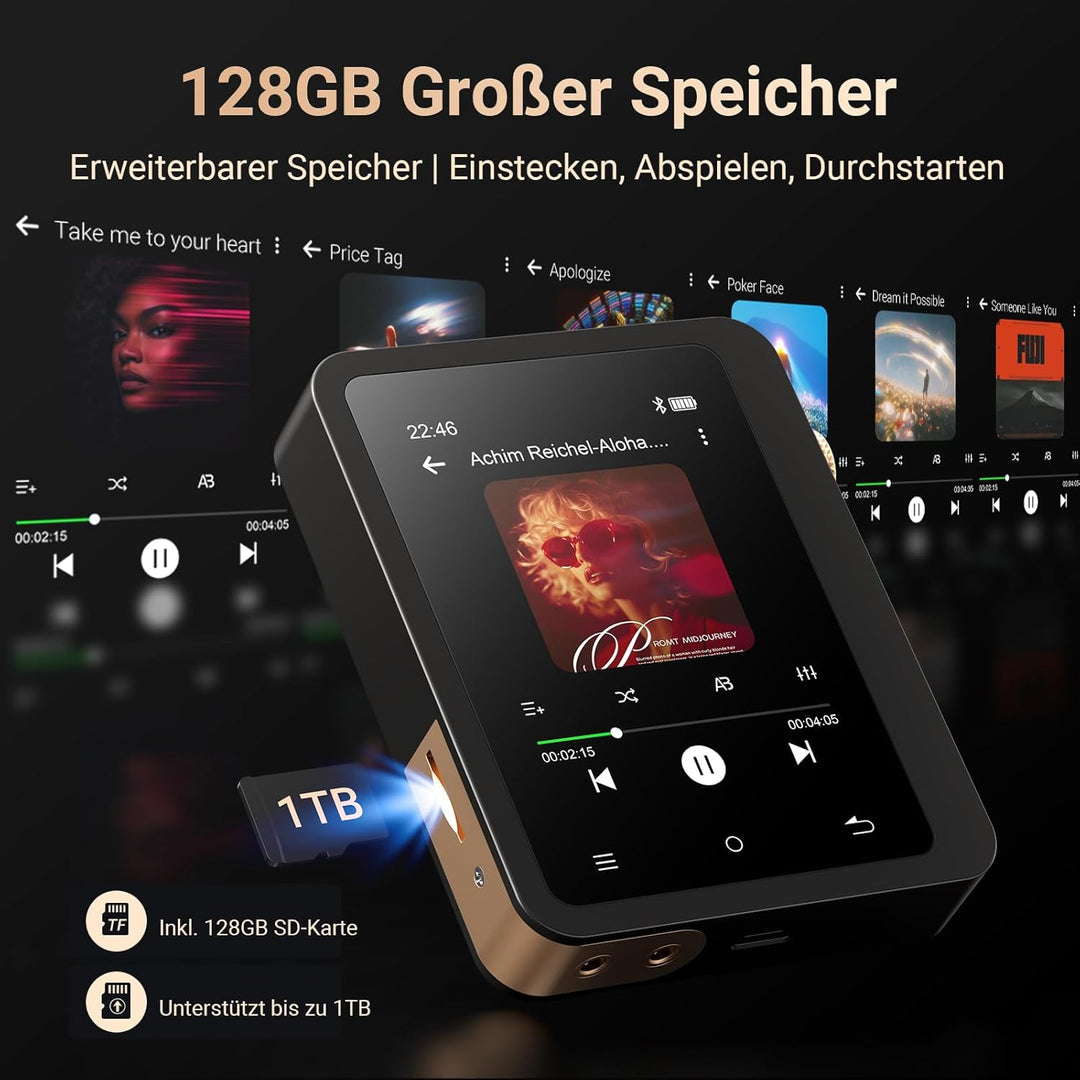 MECHEN 128GB Hi Res MP3 Player mit Bluetooth 5.3, Verlustfreier Hochauflösender Digitaler Ton, DSD D