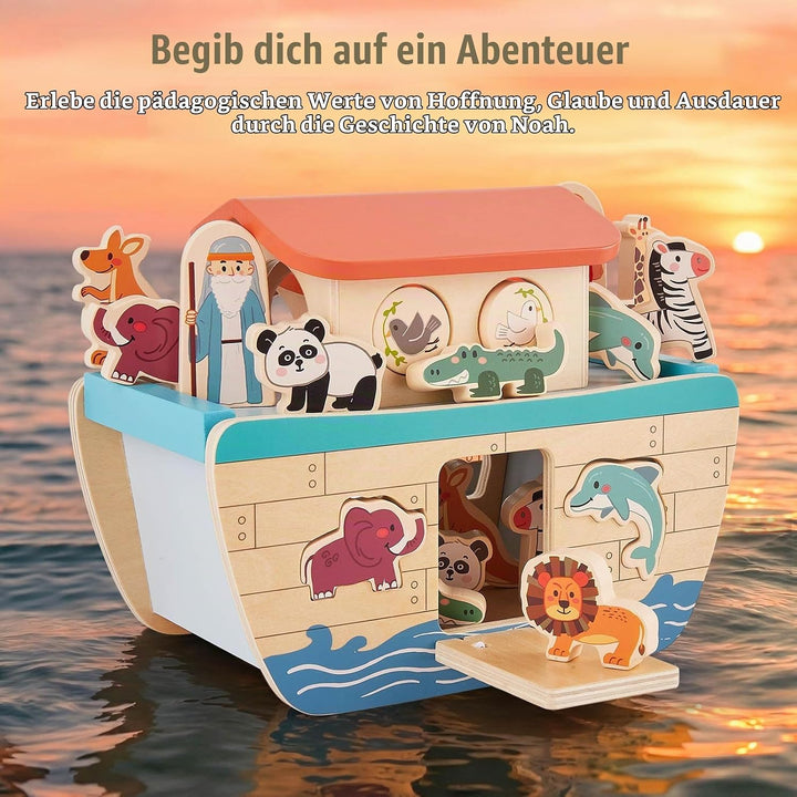HERSITY Arche Noah aus Holz, Holzspielzeug Kinder Taufgeschenke für Mädchen Jungen 12 Monate, Holz S