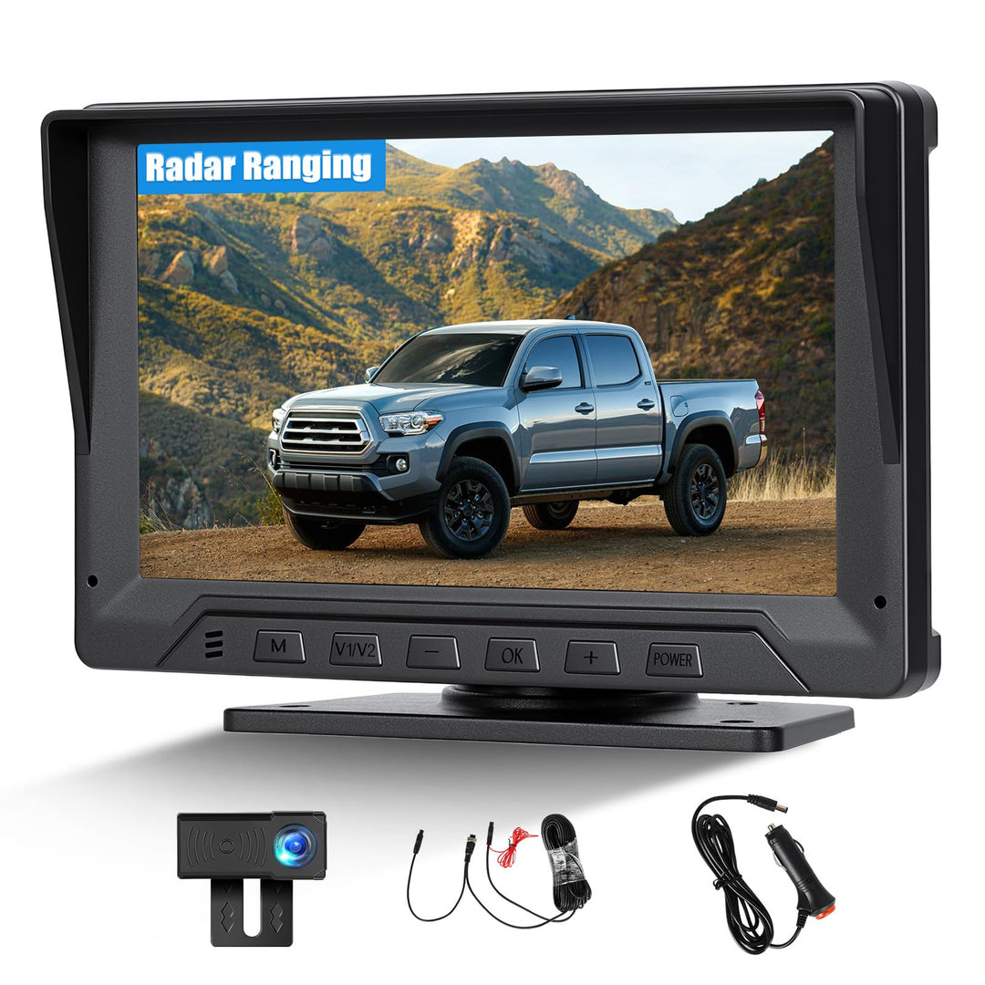 CAMECHO Radar Rückfahrkamera mit 7 Zoll Monitor 12V, IP68 wasserdichte Nachtsicht Weitwinkel Auto Ka