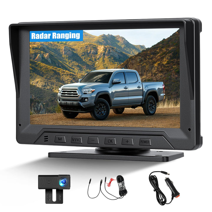 CAMECHO Radar Rückfahrkamera mit 7 Zoll Monitor 12V, IP68 wasserdichte Nachtsicht Weitwinkel Auto Ka
