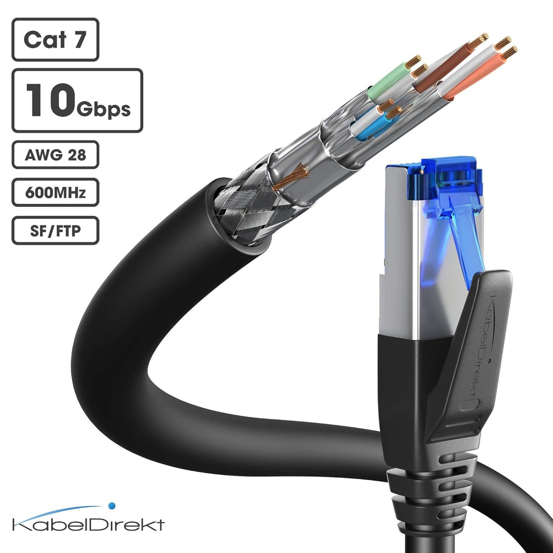 KabelDirekt – Cat 7 Netzwerkkabel, bruchfest konstruiert – 10 m – 10 Gigabit Lan Kabel & Ethernet Ka