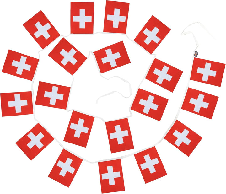 AZ FLAG FAHNENKETTE Schweiz 12 Meter mit 20 flaggen 45x30cm- HELVETISCHE Girlande Flaggenkette 30 x