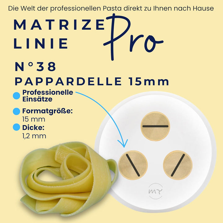 My Trafile – Matrize Linie Pro N°38 Pappardelle 15mm aus POM mit professionellen Einsätzen, kompatib