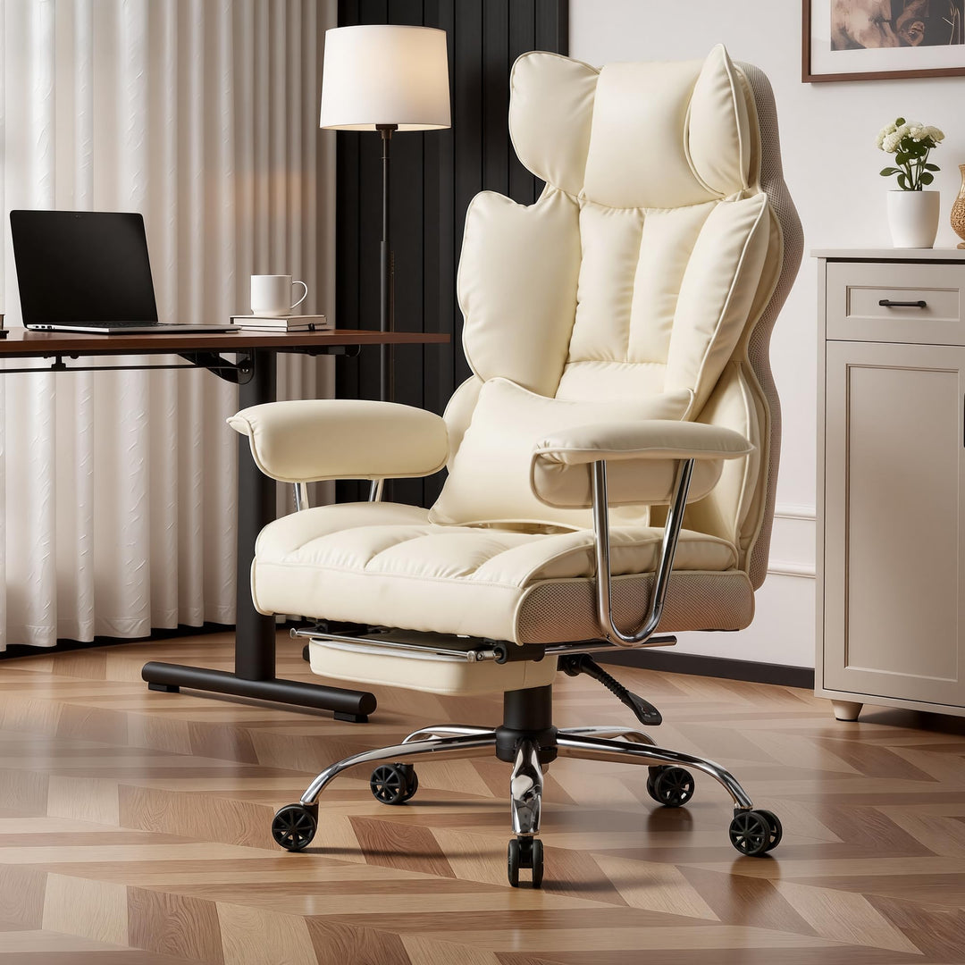 Efomao bürostuhl,PU Leder bürostuhl ergonomisch,schreibtischstuhl,Office Chair 150KG,Verstellbarer D