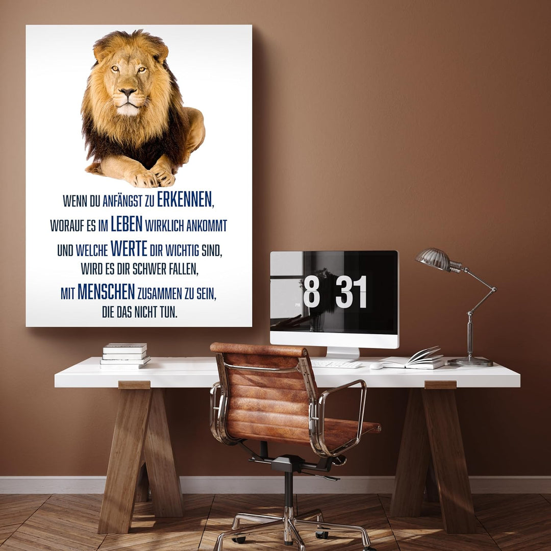 wandmotiv24 Motivations Motiv als Leinwandbild, 40x30cm, Hochformat, Leben, Werte, Menschen, Löwe, W