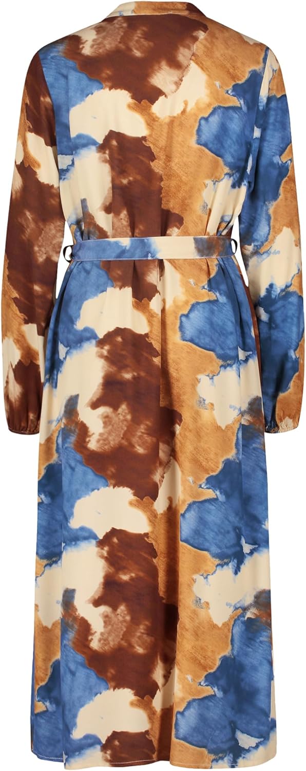 Cartoon Damen Casual-Kleid mit Gürtel 40 Braun/Blau, 40 Braun/Blau