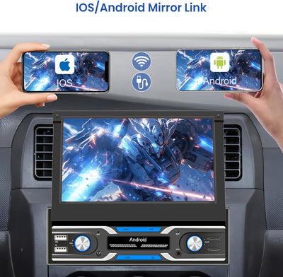 Android Autoradio 1 Din mit DAB Navi GPS 7 Zoll Automatisch Ausfahrbares Touchscreen Autoradio mit B