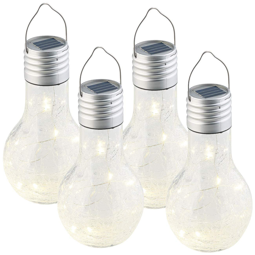 Lunartec Solar Glühbirne: 4er-Set Deko-LED-Glühbirne im Crackle-Glas-Design, Dämmerungs-Sensor (LED-