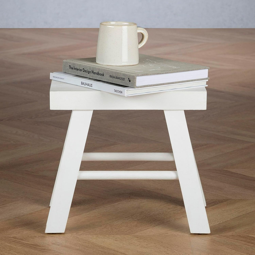 CARO-Möbel Sitzhocker ROSAL weiss - Hocker aus Paulowina Holz mit rechteckiger Form, Tritthocker mit