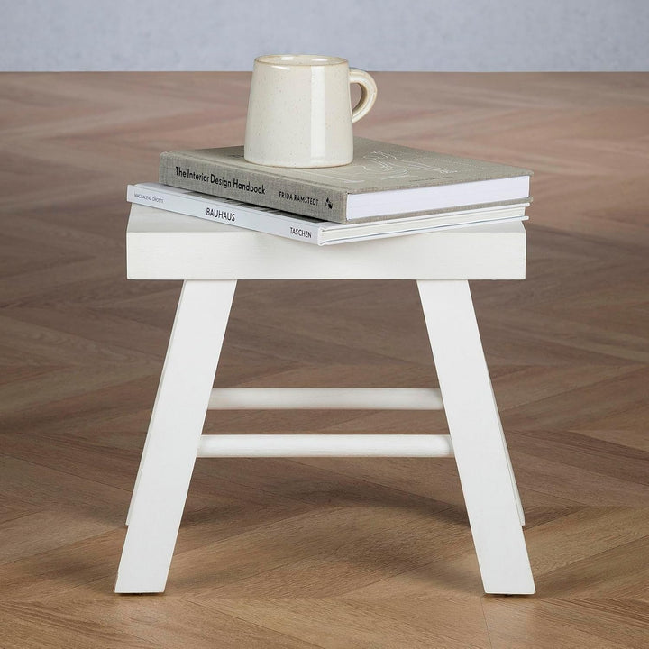 CARO-Möbel Sitzhocker ROSAL weiss - Hocker aus Paulowina Holz mit rechteckiger Form, Tritthocker mit