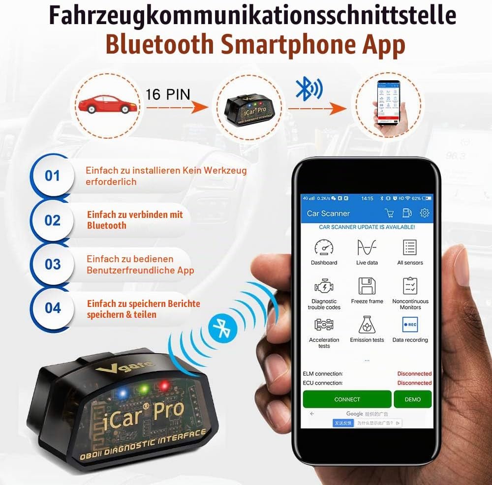 Vgate iCar Pro Bluetooth 4.0 OBDII-Scanner für Android &amp; iOS Wireless Obd2 Car Code Reader Diagnoseg