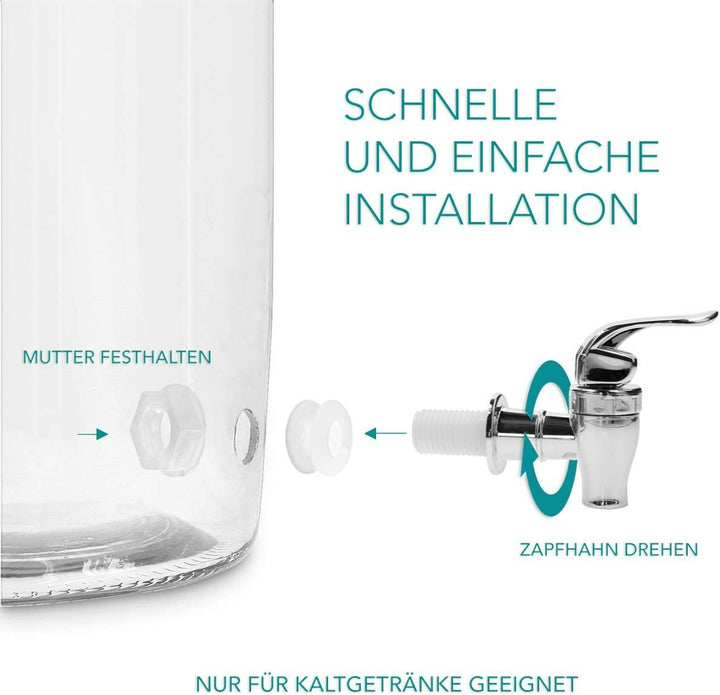 "Mary´s Kitchen Tools Eckiger Getränkespender 2,5 Liter aus Glas | mit Zapfhahn | Retro Wasserspende