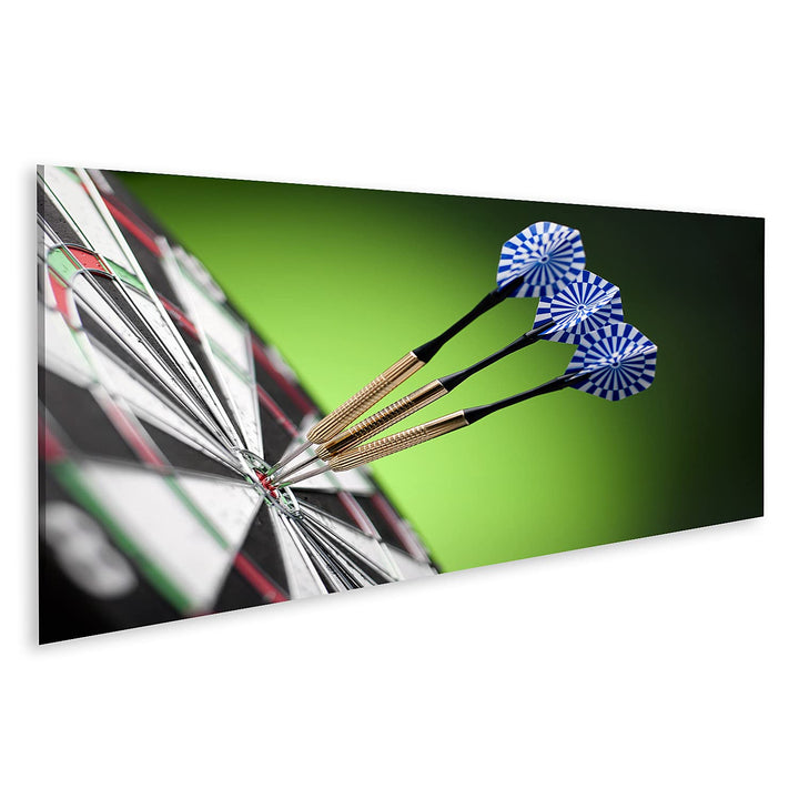Bild auf Leinwand Darts Pfeile Im Target Center Wandbild Poster Kunstdruck Bilder Format: 120x40cm -