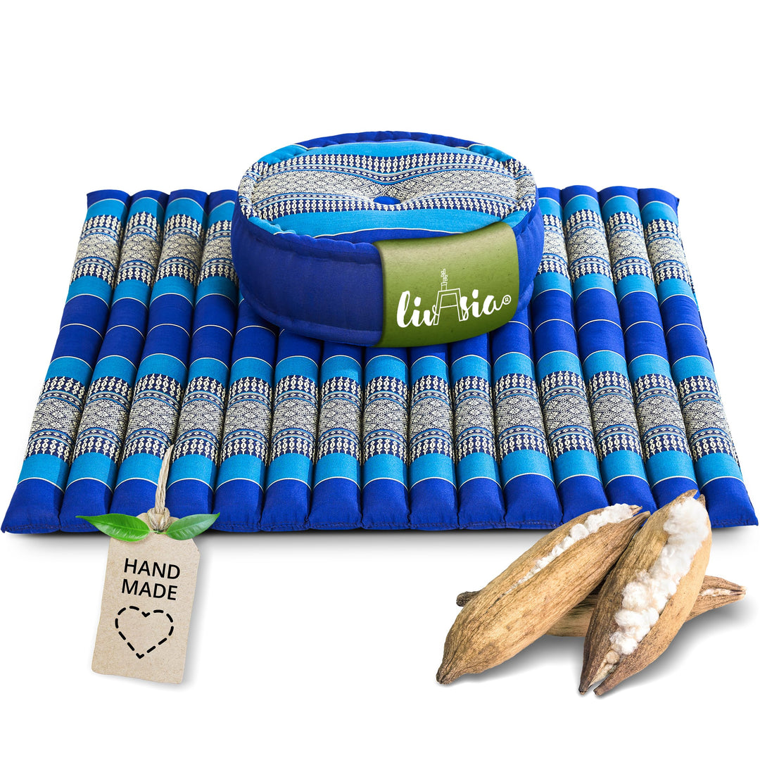 livasia Meditationsset XL - Ø 38x15cm / Matte 75x75x4,5cm - Yogaset mit Kissen und Matte, Pouf, Yoga