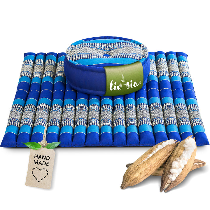 livasia Meditationsset XL - Ø 38x15cm / Matte 75x75x4,5cm - Yogaset mit Kissen und Matte, Pouf, Yoga