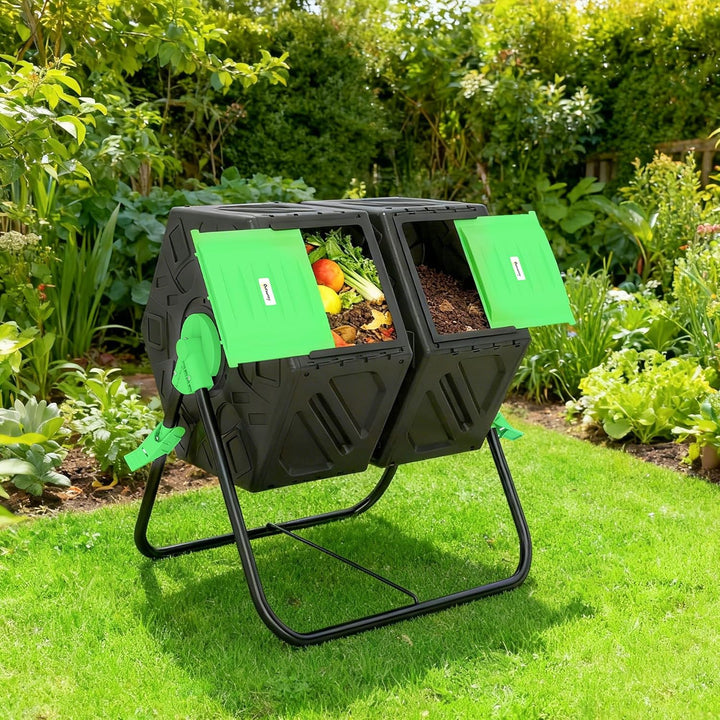 Outsunny Komposter 130 Liter, 67 x 60 x 77cm 360° Drehbar Schnellkomposter mit 24 Lüftungslöcher, Th