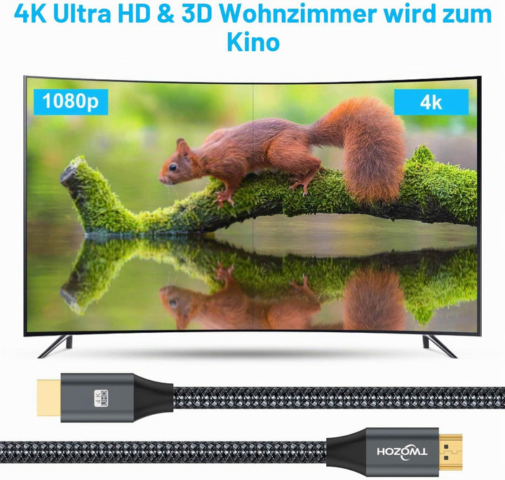 Twozoh 4K HDMI Kabel 10M, HighSpeed 18Gbps HDMI auf HDMI Kabel, geflochtenes 2.0 HDMI-Kabel Kompatib