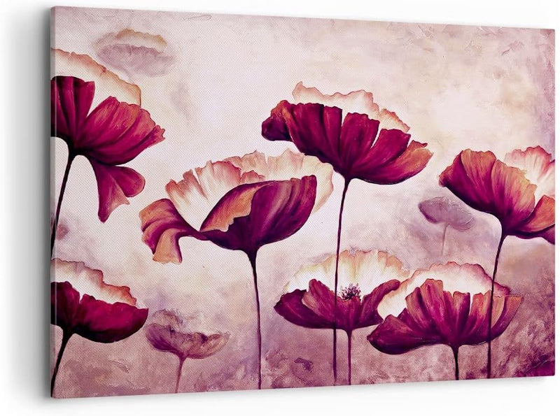 Bilder auf Leinwand 100x70cm Leinwandbild mit Rahmen Mohn Blume Wiese Gross Wanddeko Bild Schlafzimm