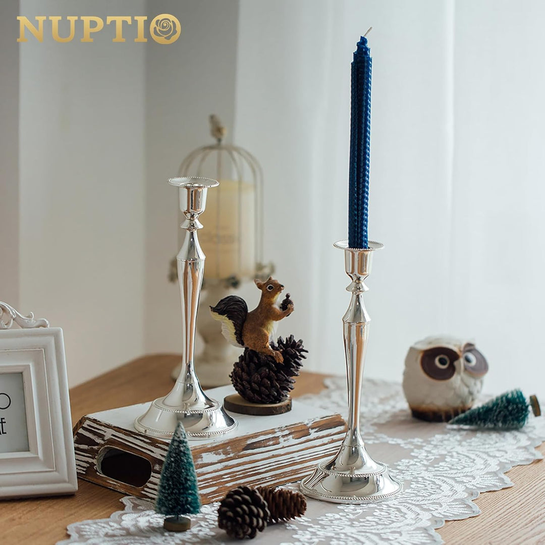 Nuptio Kerzenhalter für Kerzenständer – 2 Stück Silber Kerzenständer 24.5cm Hoch Konischer Kerzenhal