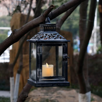 JHY DESIGN Deko Metall Hängend Laternen, Windlicht Set mit 2 Kerzen Laterne Kerzenständer Gartenlate