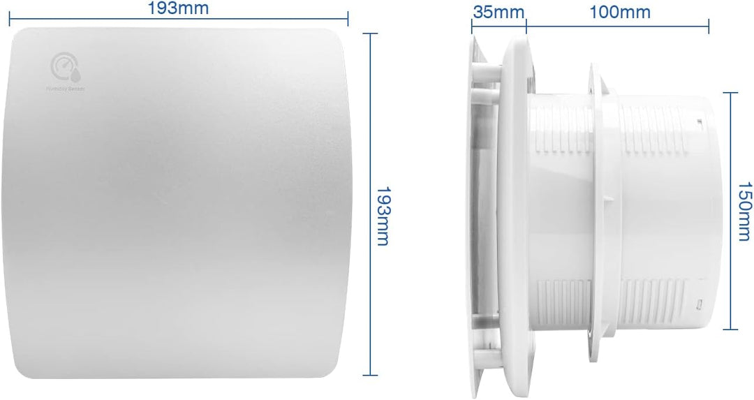 Badlüfter 150mm mit Feuchtigkeitssensor und Rückstauklappe – Leiser Abluftventilator für Bad, Küche,