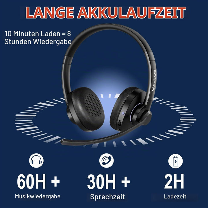 Bluetooth Headset V5.1 Klasse 1, Wireless Headset mit CVC8.0 Dual Mikrofon Noise Cancelling Headset
